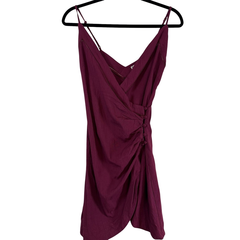 Intimately Free People Plum Wine Ruched Wrap Mini Slip Dress Small S P Burgundy